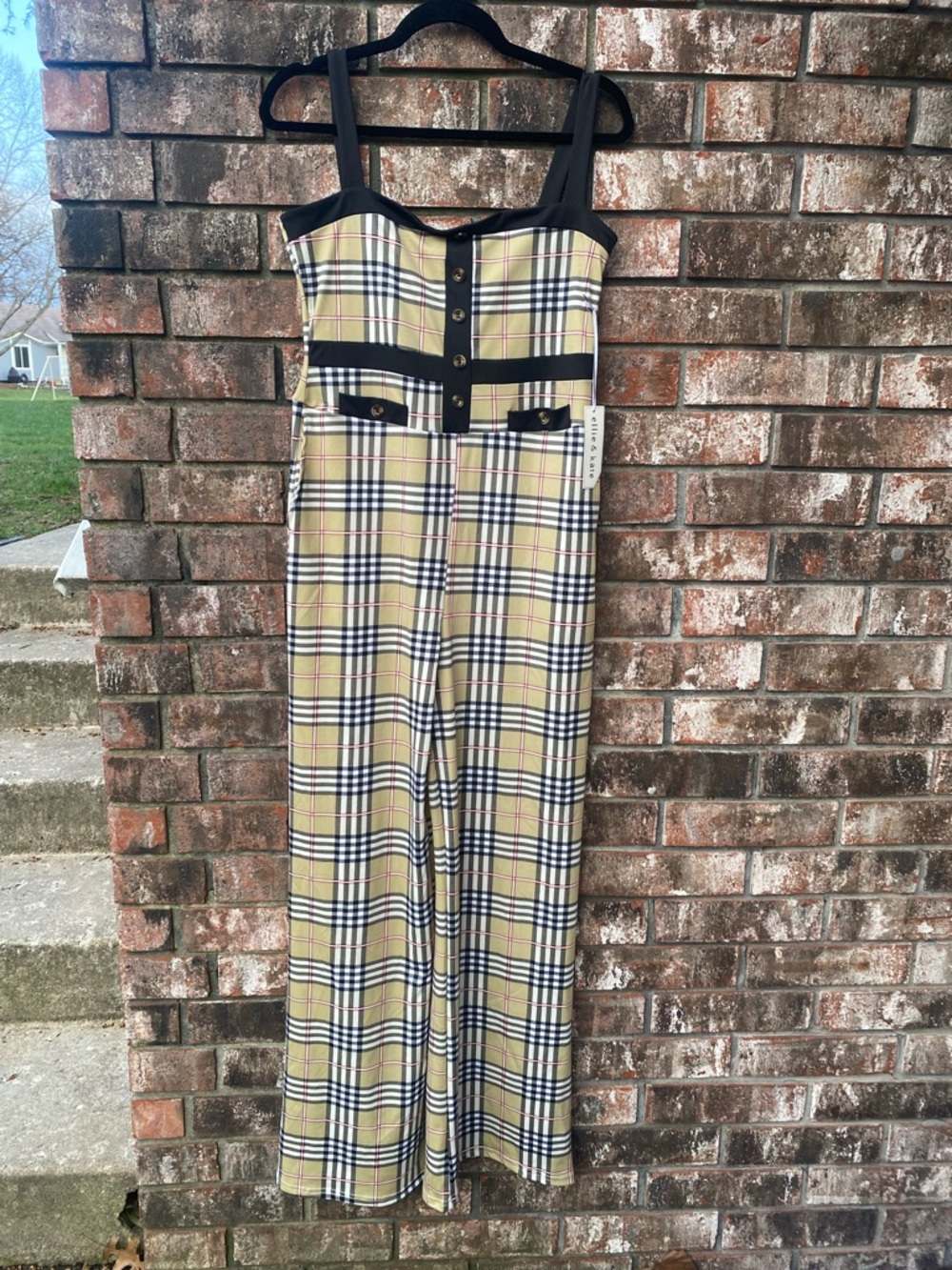 NWT Plaid Jumpsuit with Black Accents